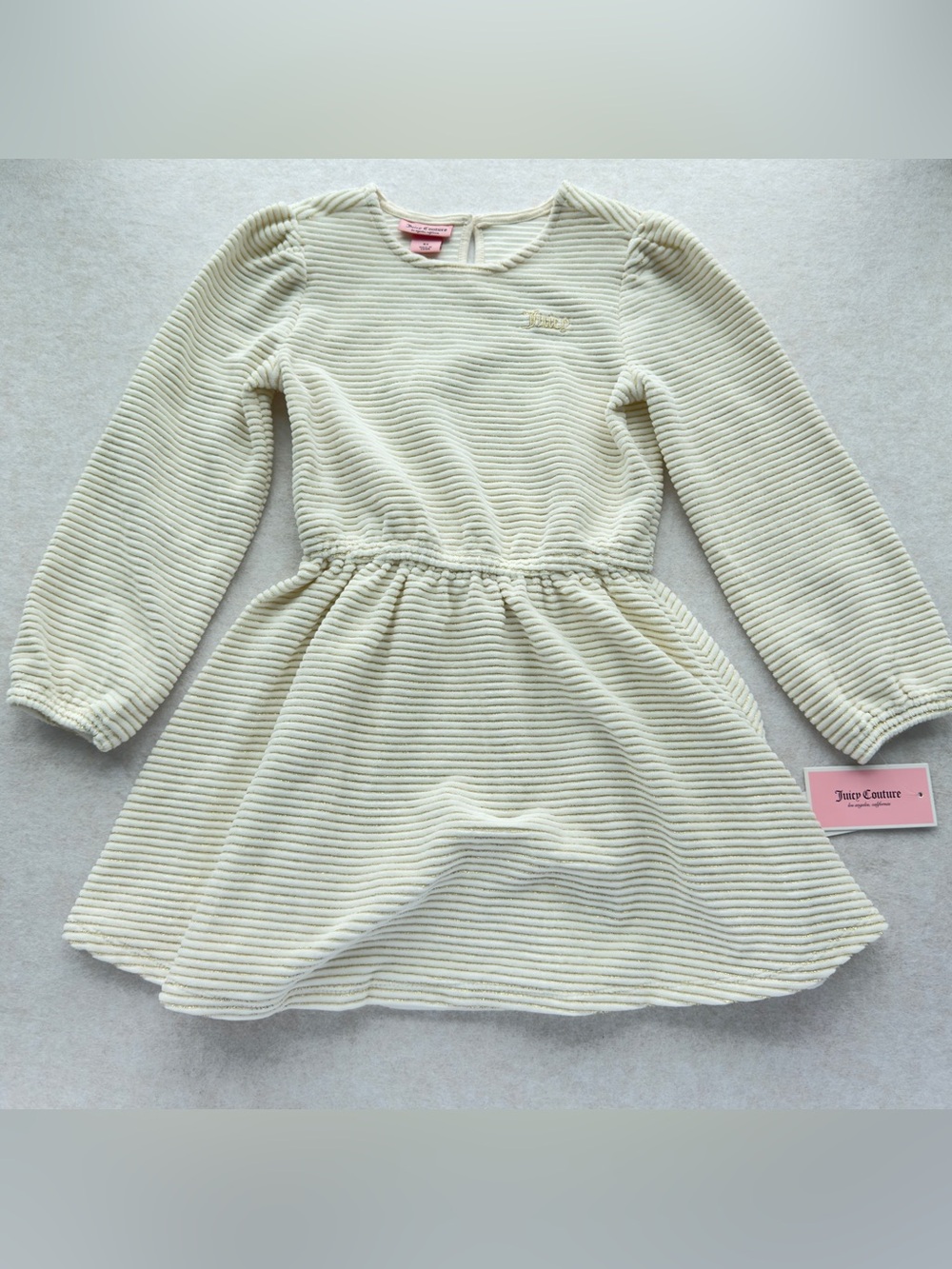 Juicy Couture Girls Ivory Gold Metallic Ribbed Dress Size 6X NWT NEW